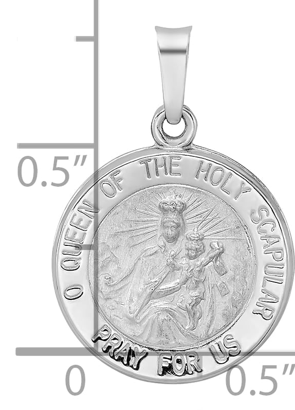 14K White Gold Queen Of The Holy Scapular Medal Reversible Round