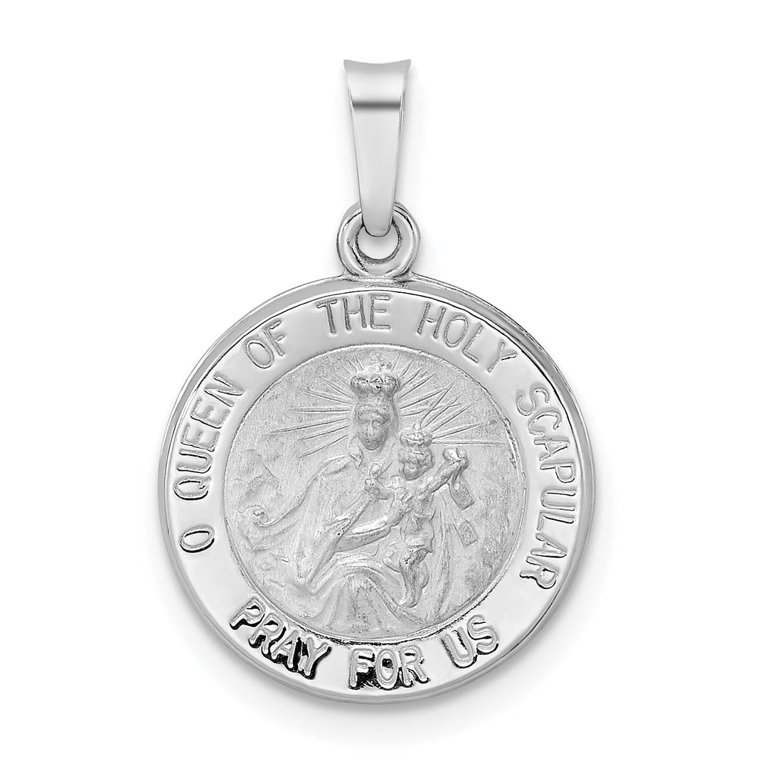 14K White Gold Queen Of The Holy Scapular Medal Reversible Round