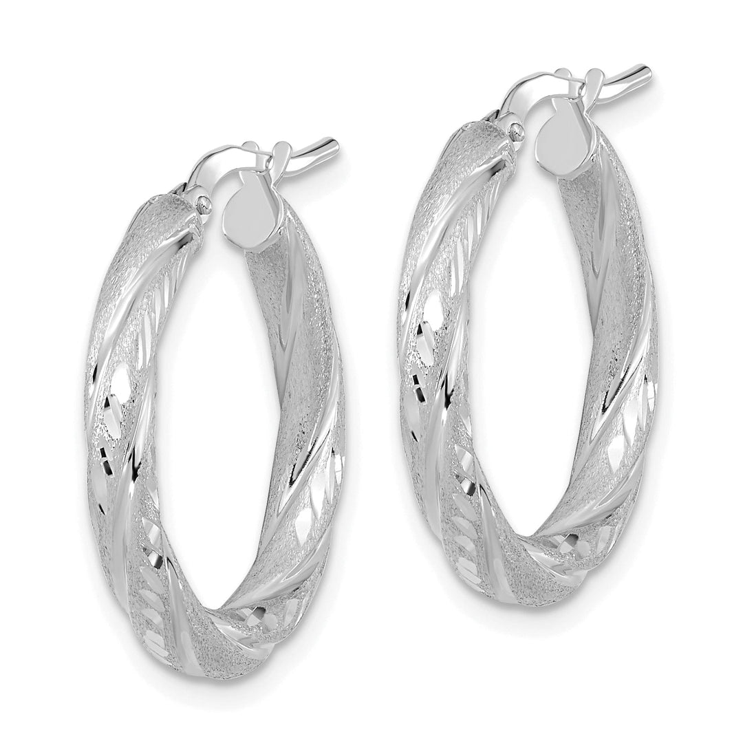 14K White Gold Radiant Polished Satin 22.5mm Diamond-Cut Hoops