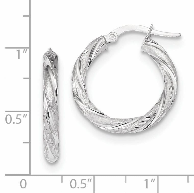 14K White Gold Radiant Polished Satin 22.5mm Diamond-Cut Hoops