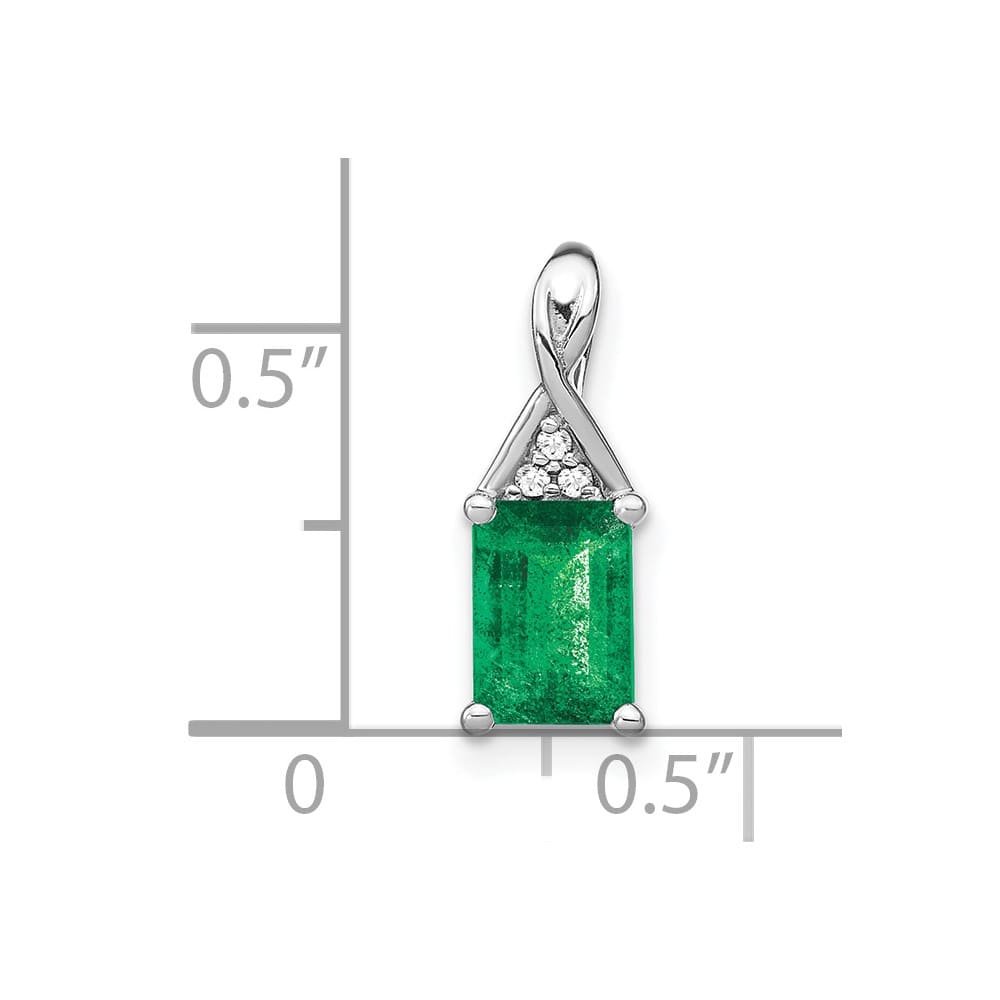 14K White Gold Rectangle Emerald and Diamond Pendant