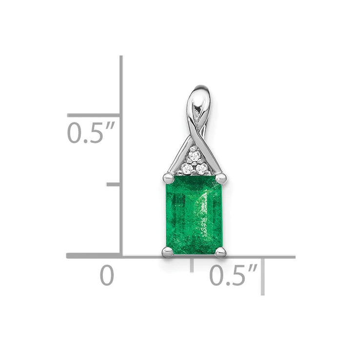 14K White Gold Rectangle Emerald and Diamond Pendant