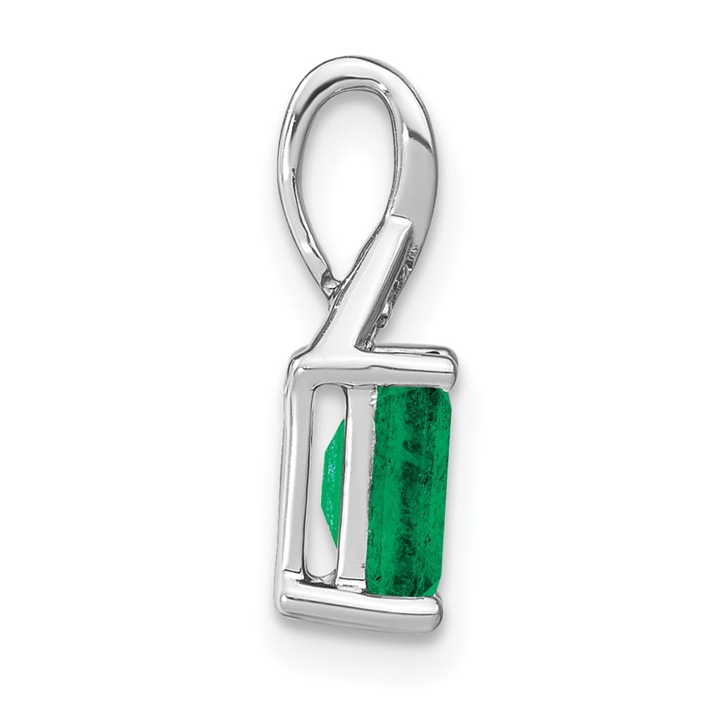 14K White Gold Rectangle Emerald and Diamond Pendant