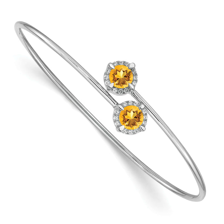 14k White Gold Round Citrine and 1/8 carat Diamond Halo Flexible
