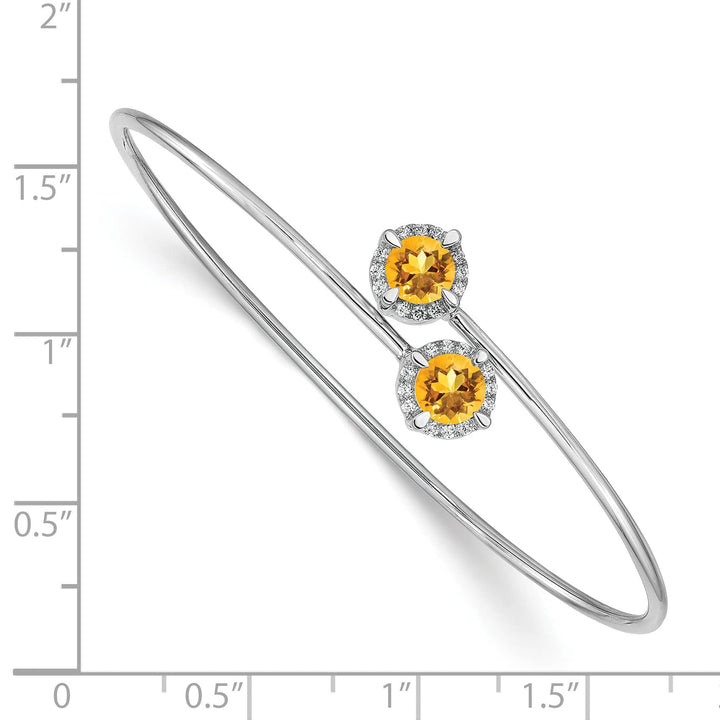 14k White Gold Round Citrine and 1/8 carat Diamond Halo Flexible