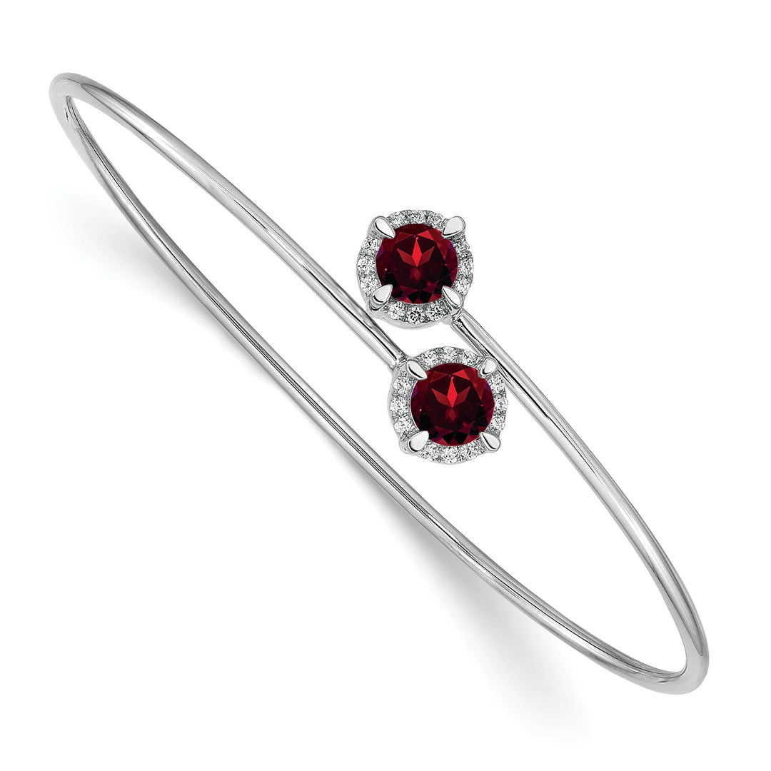 14k White Gold Round Garnet and 1/8 carat Diamond Halo Flexible