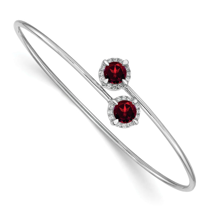 14k White Gold Round Garnet and 1/8 carat Diamond Halo Flexible
