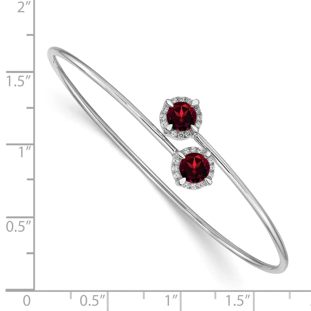 14k White Gold Round Garnet and 1/8 carat Diamond Halo Flexible
