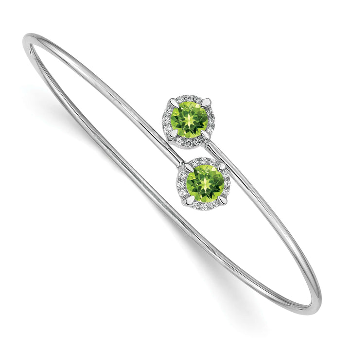 14k White Gold Round Peridot and 1/8 carat Diamond Halo Flexible