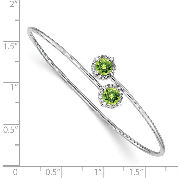 14k White Gold Round Peridot and 1/8 carat Diamond Halo Flexible