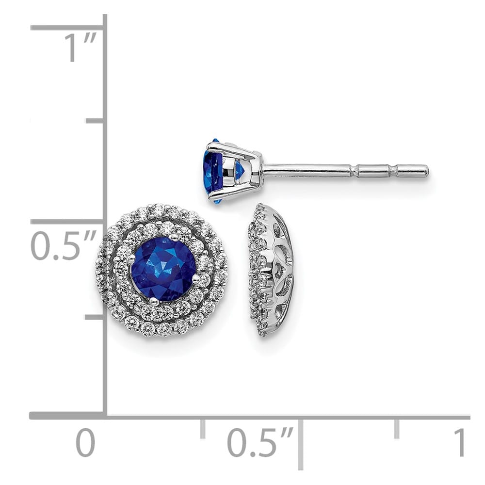 14K White Gold Row Diamond Halo Jackets and 4mm Sapphire Stud Earrings, view 4 of 4
