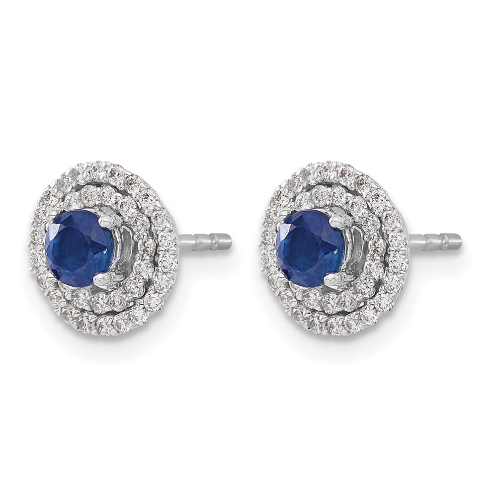 14K White Gold Row Diamond Halo Jackets and 4mm Sapphire Stud Earrings, view 2 of 4