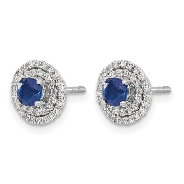 14K White Gold Row Diamond Halo Jackets and 4mm Sapphire Stud Earrings, view 2 of 4