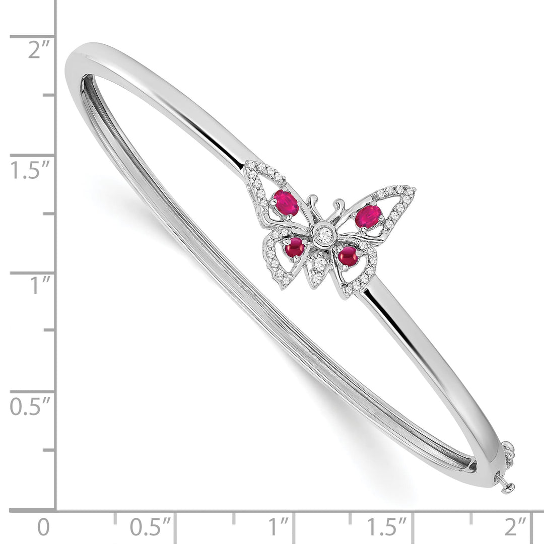 14k White Gold Ruby and 1/6 carat Diamond Butterfly Hinged Bangle