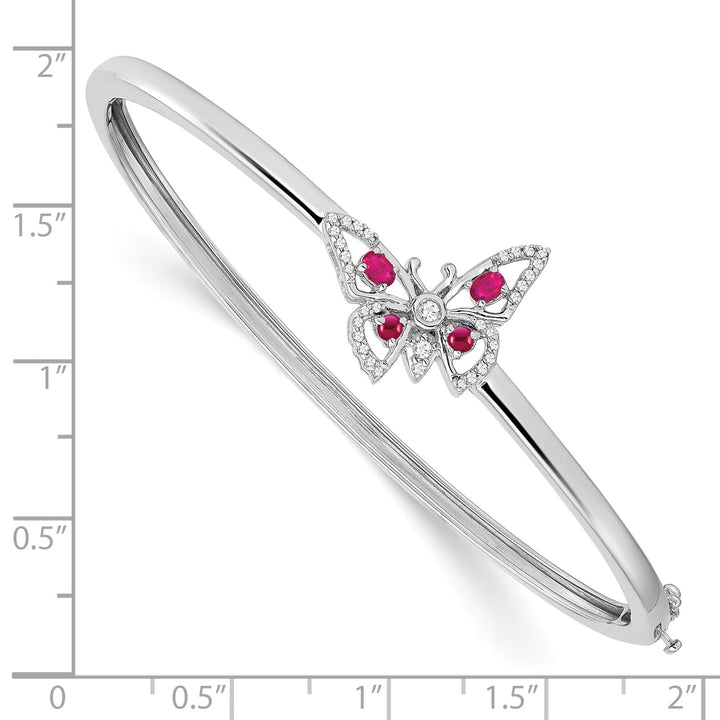 14k White Gold Ruby and 1/6 carat Diamond Butterfly Hinged Bangle