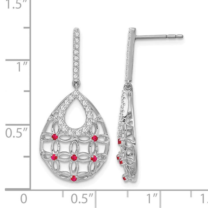 14K White Gold Ruby and Diamond Filigree Teardrop Dangle Post Earrings, view 4 of 4