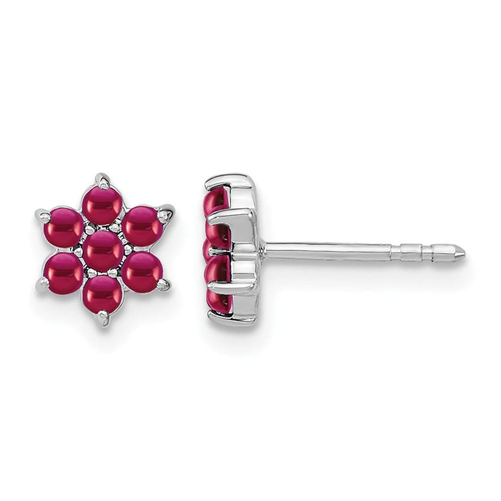 14K White Gold Ruby Cabochon Floral Post Earrings, view 1 of 4