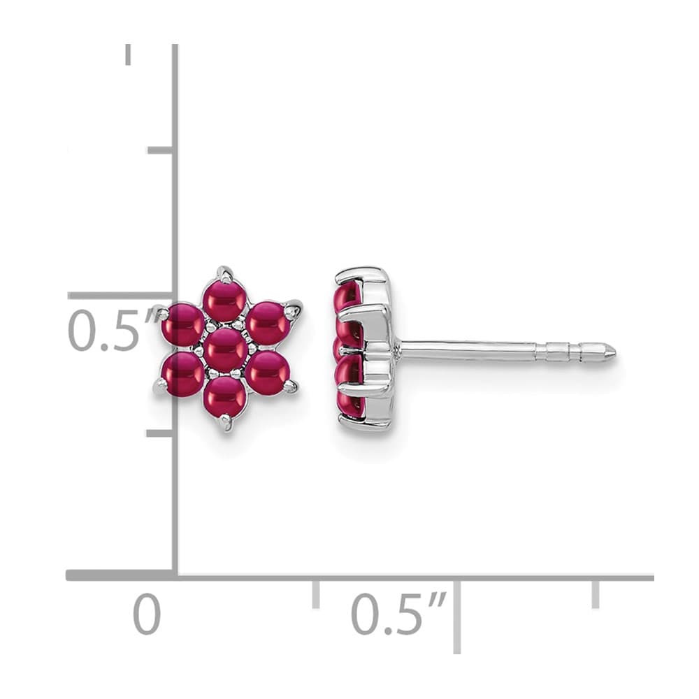 14K White Gold Ruby Cabochon Floral Post Earrings, view 4 of 4