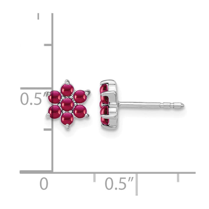 14K White Gold Ruby Cabochon Floral Post Earrings, view 4 of 4