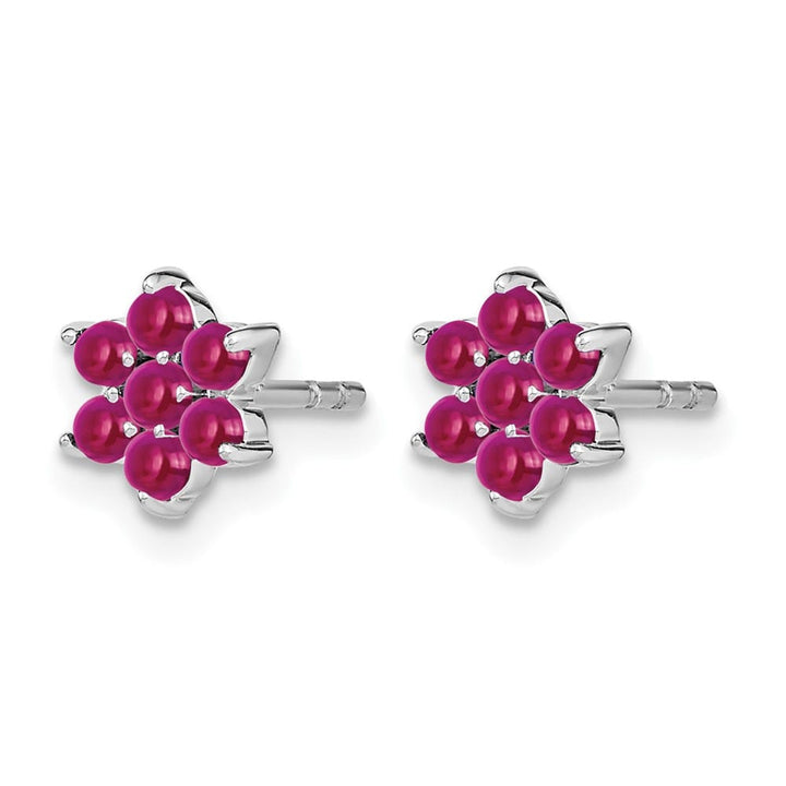 14K White Gold Ruby Cabochon Floral Post Earrings, view 2 of 4