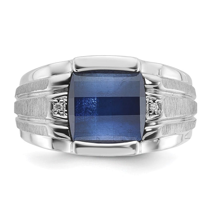 14k White Gold Ruby IB Goodman Lab Created Sapphire Diamond Men's Ring