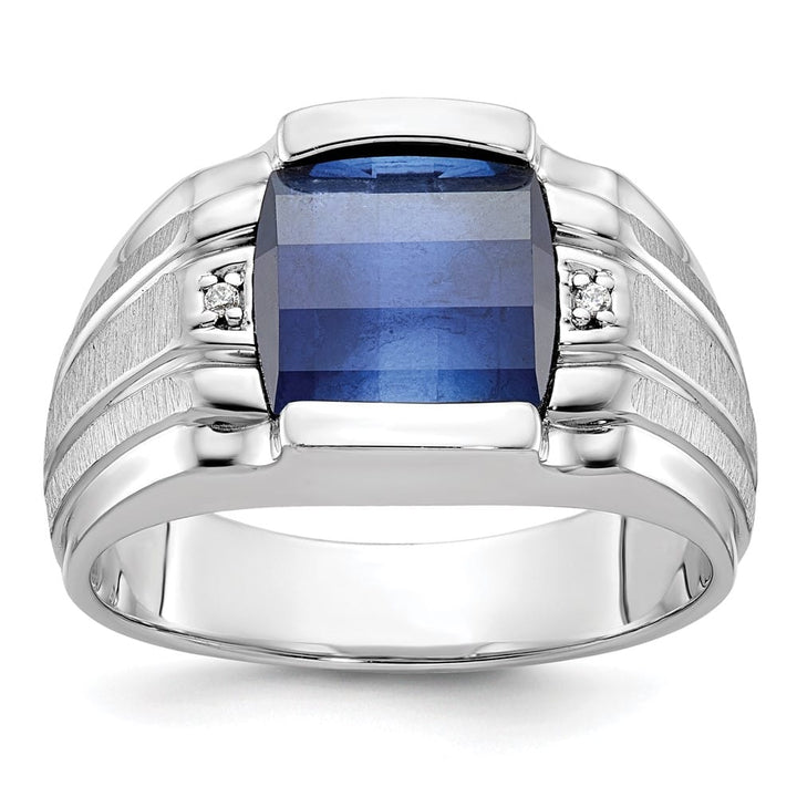 14k White Gold Ruby IB Goodman Lab Created Sapphire Diamond Men's Ring