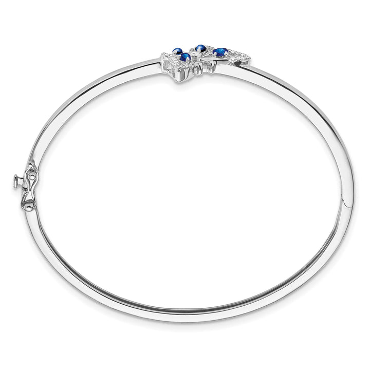 14k White Gold Sapphire and 1/6 carat Diamond Butterfly Hinged Bangle