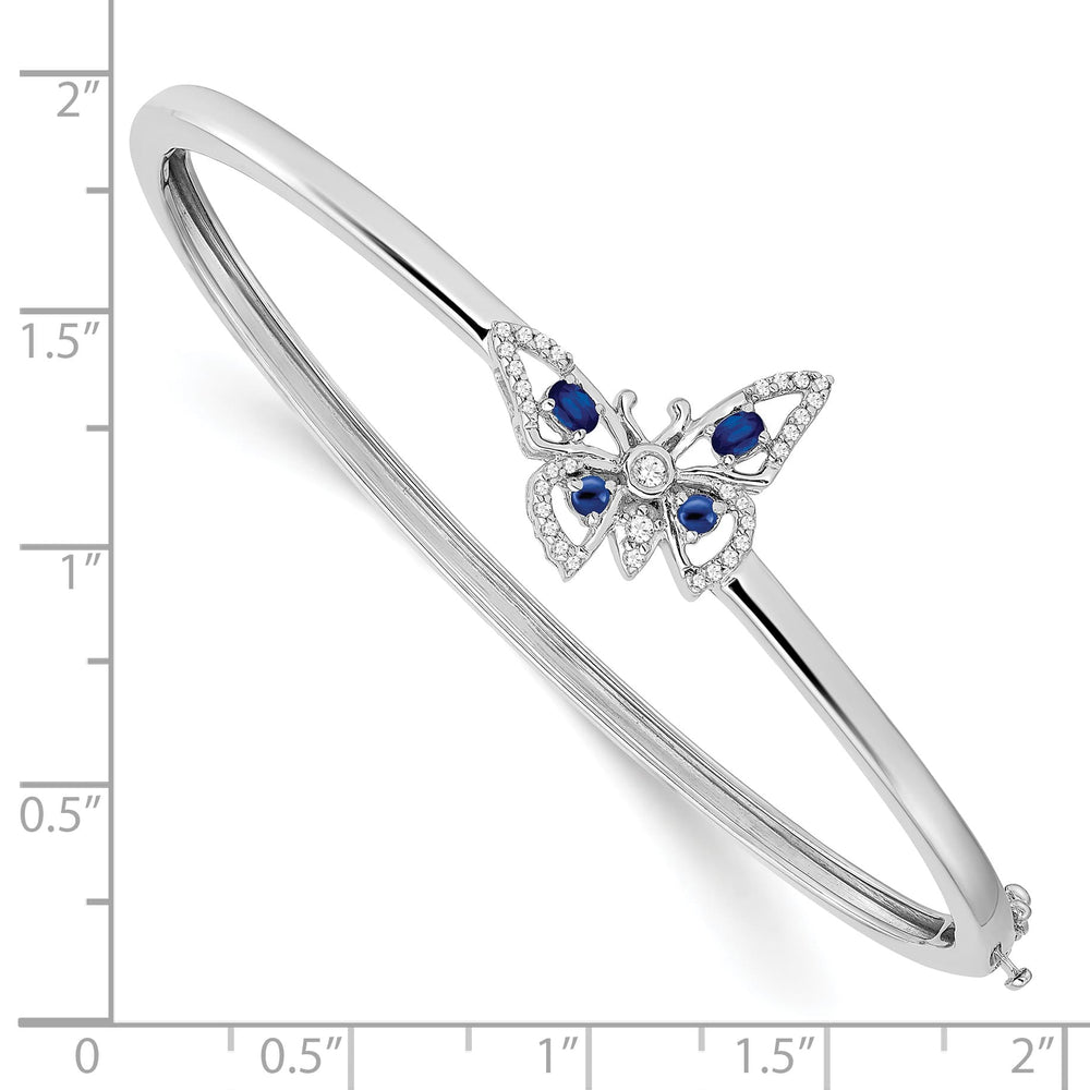14k White Gold Sapphire and 1/6 carat Diamond Butterfly Hinged Bangle