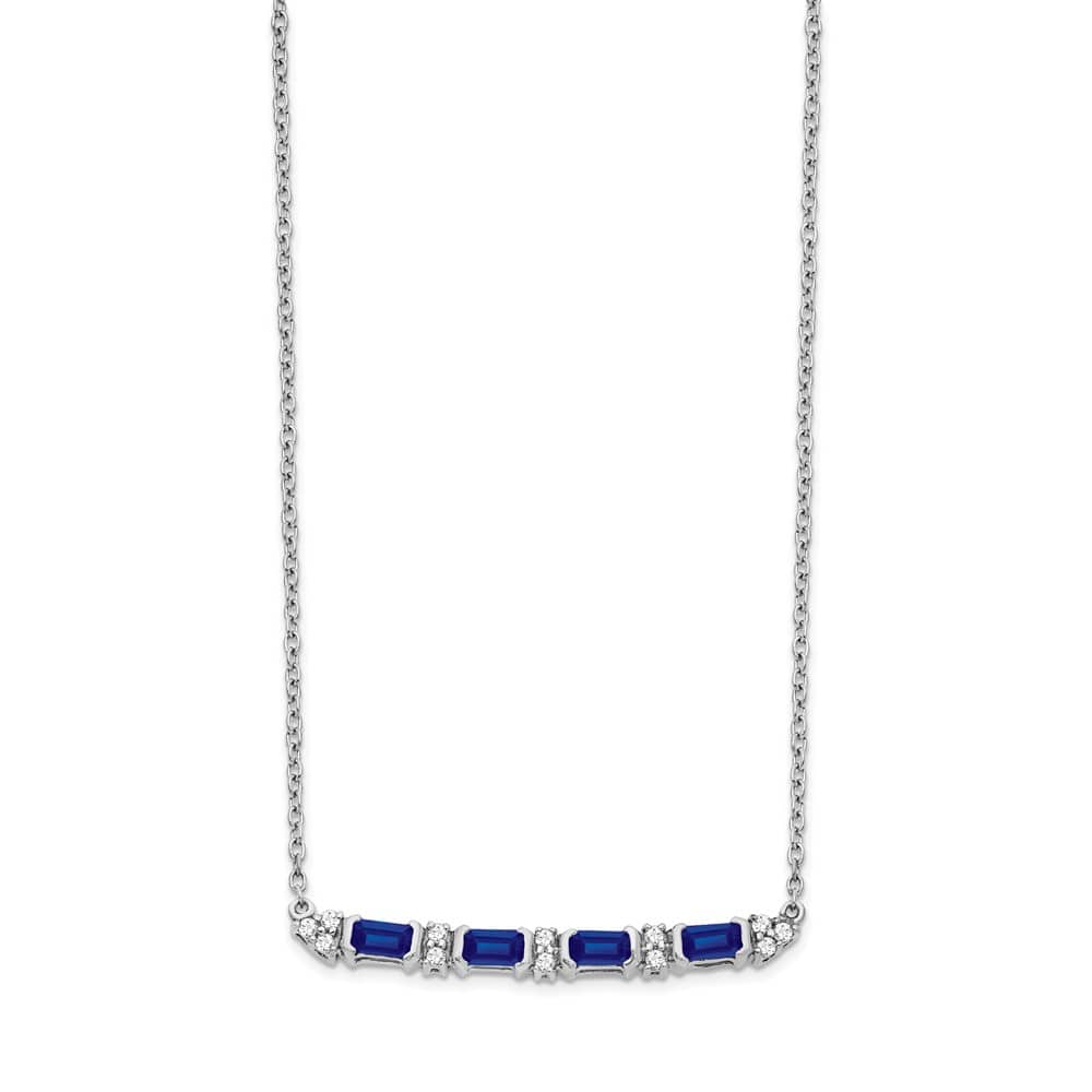 14K White Gold Sapphire and Diamond Bar 31.4x3 mm 18 inch Necklace
