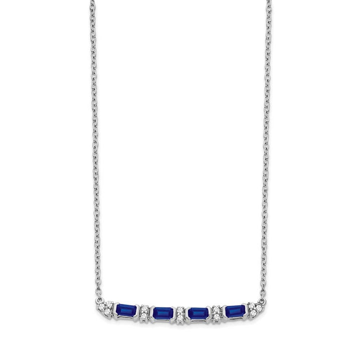 14K White Gold Sapphire and Diamond Bar 31.4x3 mm 18 inch Necklace