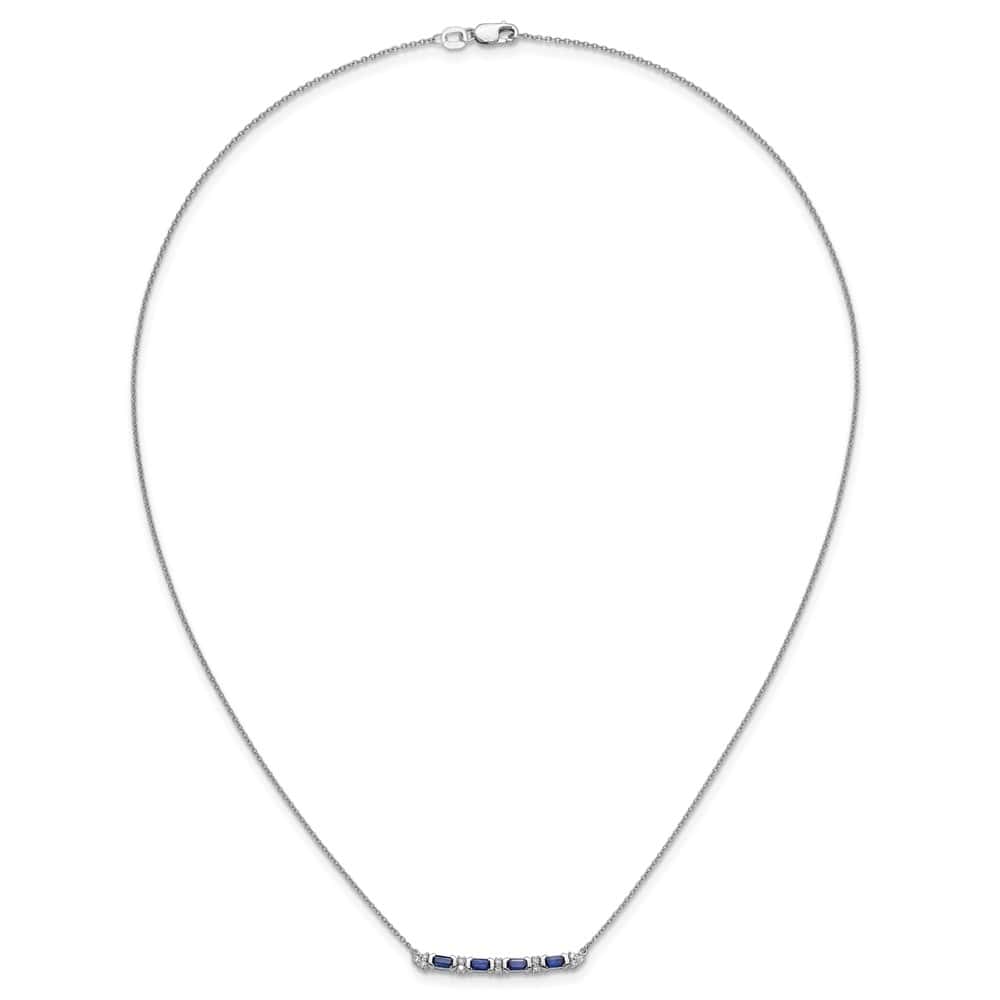 14K White Gold Sapphire and Diamond Bar 31.4x3 mm 18 inch Necklace