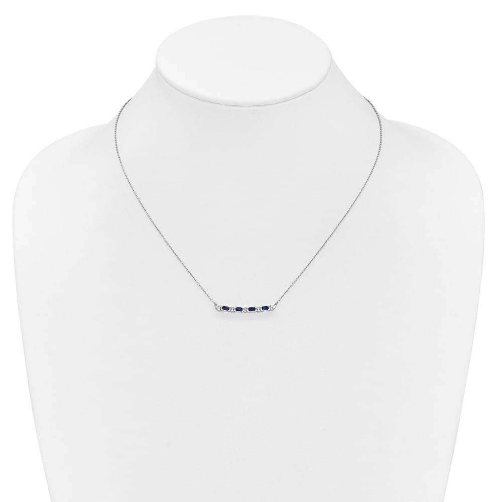14K White Gold Sapphire and Diamond Bar 31.4x3 mm 18 inch Necklace