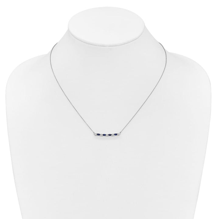 14K White Gold Sapphire and Diamond Bar 31.4x3 mm 18 inch Necklace