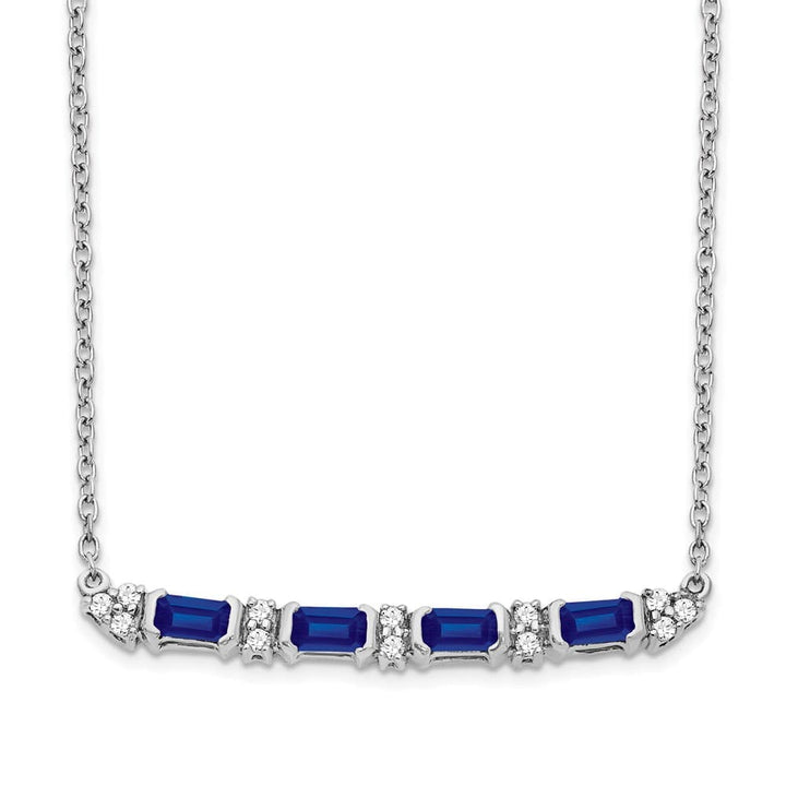 14K White Gold Sapphire and Diamond Bar 31.4x3 mm 18 inch Necklace
