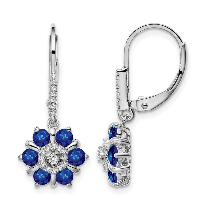 14K White Gold Sapphire and Diamond Floral Leverback Earrings, view 1 of 2