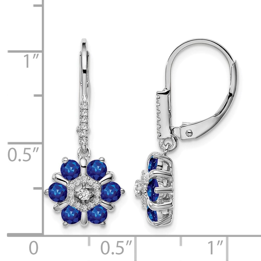 14K White Gold Sapphire and Diamond Floral Leverback Earrings, view 2 of 2