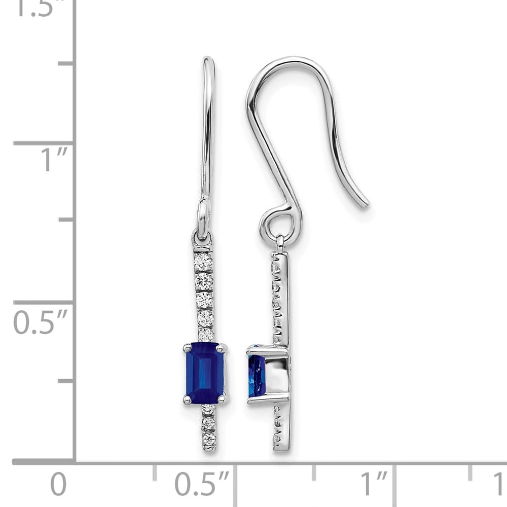 14K White Gold Sapphire Diamond Dangle Shepherd Hook Earrings, view 4 of 4
