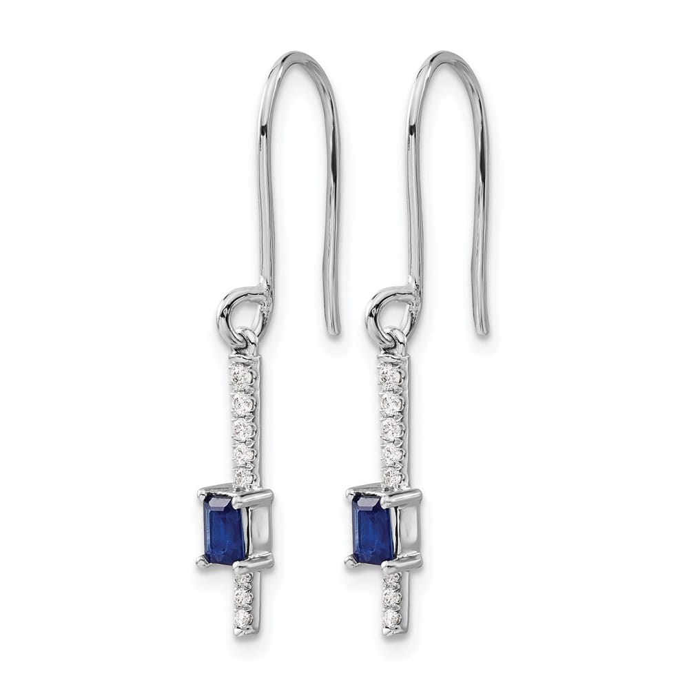 14K White Gold Sapphire Diamond Dangle Shepherd Hook Earrings, view 2 of 4