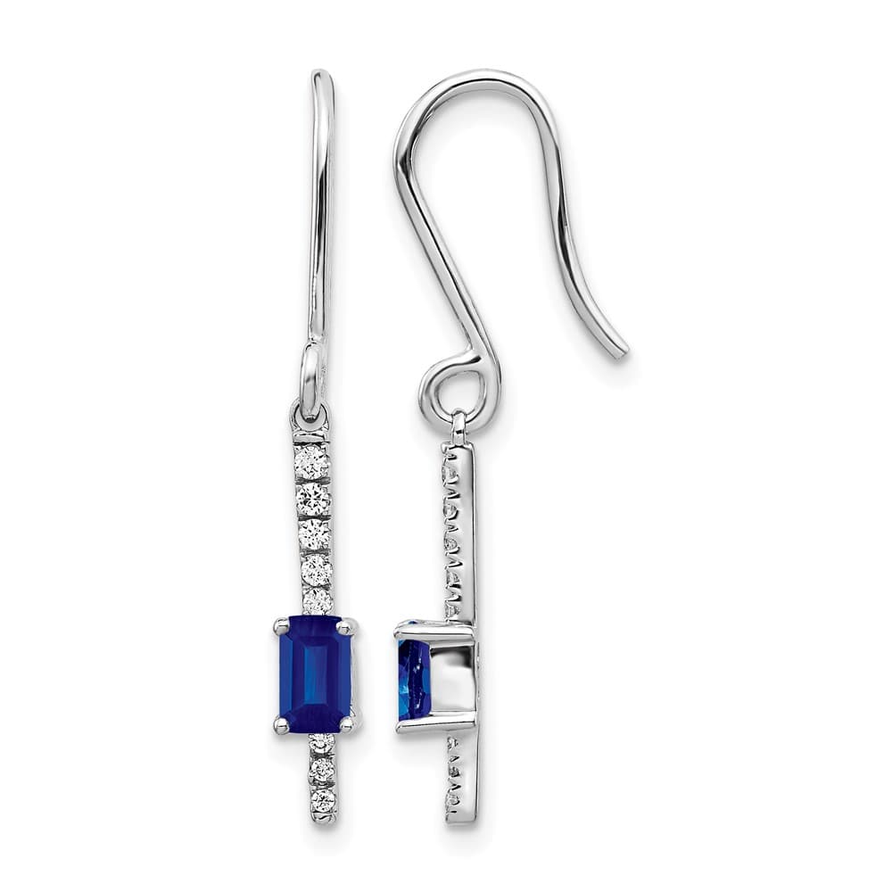 14K White Gold Sapphire Diamond Dangle Shepherd Hook Earrings, view 1 of 4