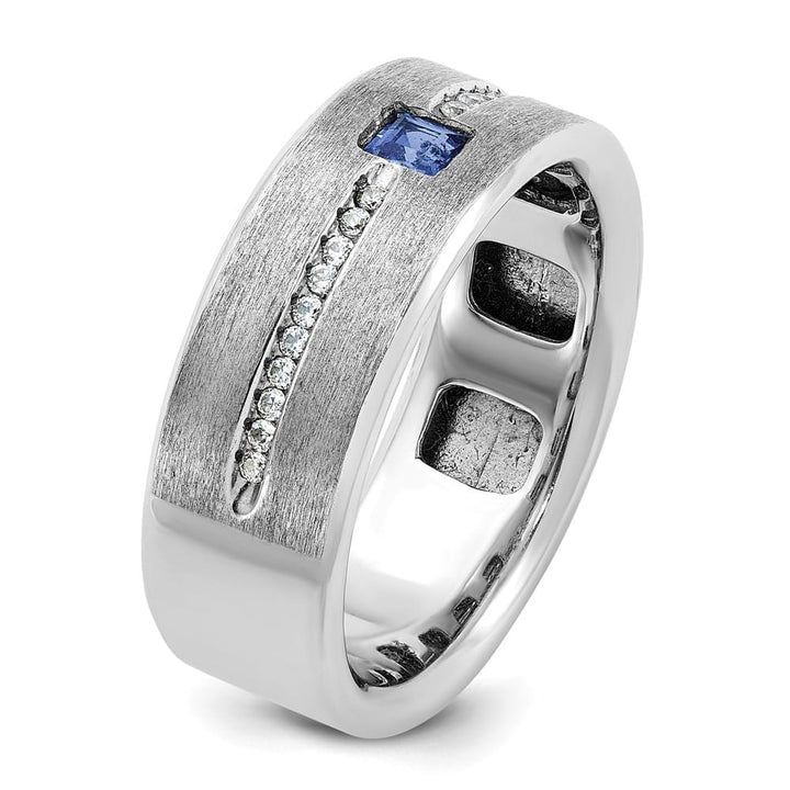 14k White Gold Satin Lab Created Sapphire Diamond Men's Ring