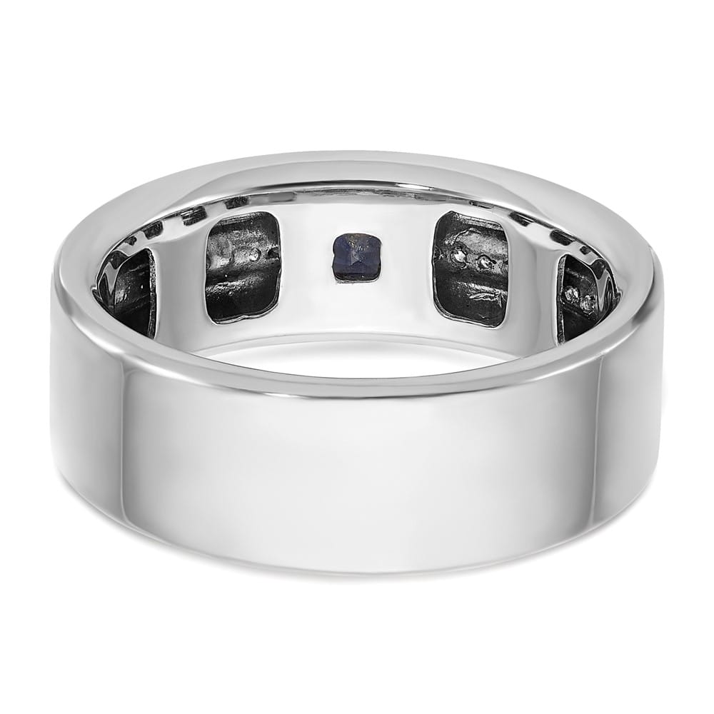14k White Gold Satin Lab Created Sapphire Diamond Men's Ring