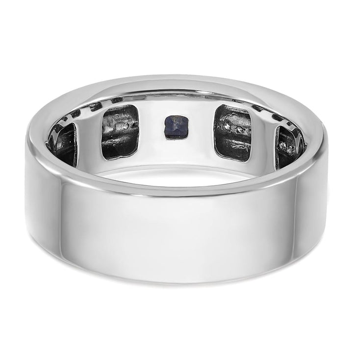 14k White Gold Satin Lab Created Sapphire Diamond Men's Ring