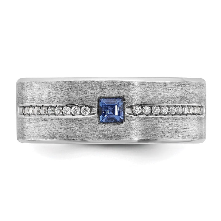 14k White Gold Satin Lab Created Sapphire Diamond Men's Ring