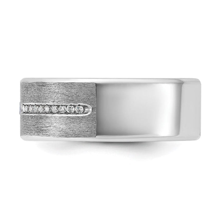 14k White Gold Satin Lab Created Sapphire Diamond Men's Ring