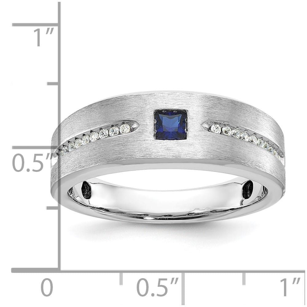 14k White Gold Satin Lab Created Sapphire Diamond Men's Ring