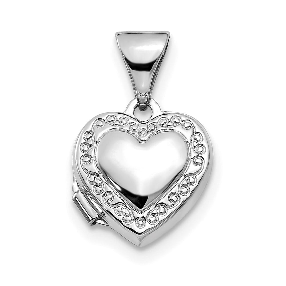 14K White Gold Scroll Border 10mm Heart Locket