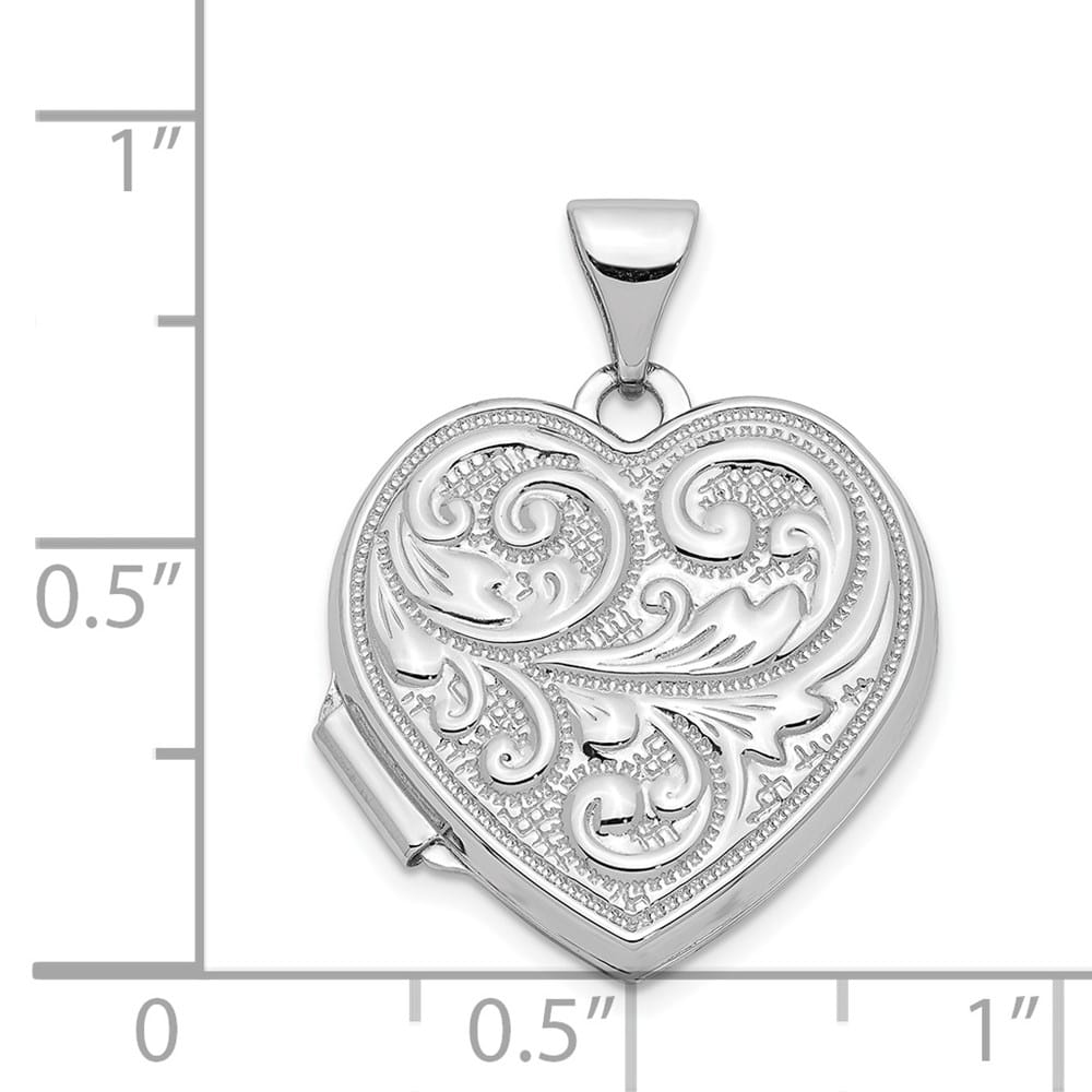 14K White Gold Scrolled Reverses to LOVE YOU ALWAYS 18mm Heart Locket