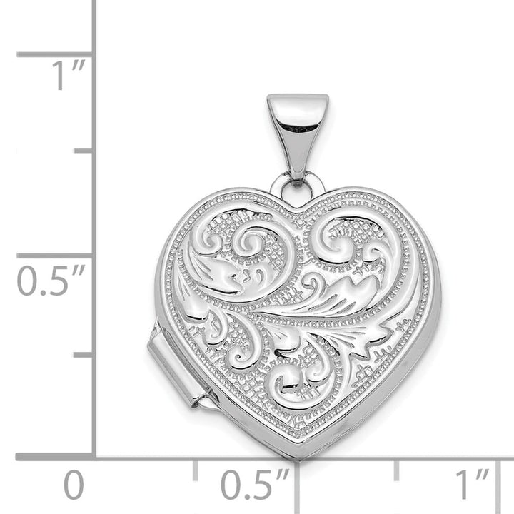 14K White Gold Scrolled Reverses to LOVE YOU ALWAYS 18mm Heart Locket