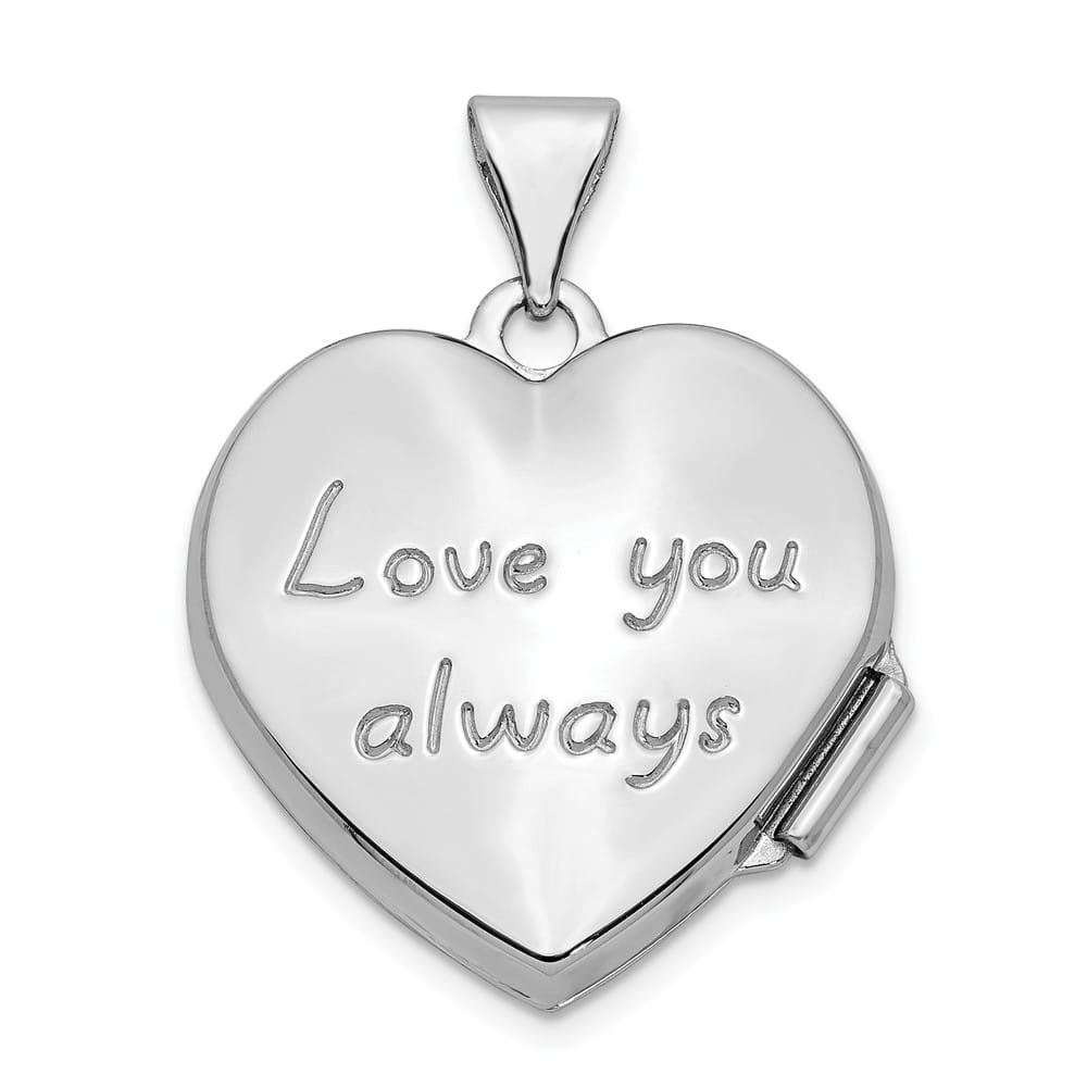 14K White Gold Scrolled Reverses to LOVE YOU ALWAYS 18mm Heart Locket