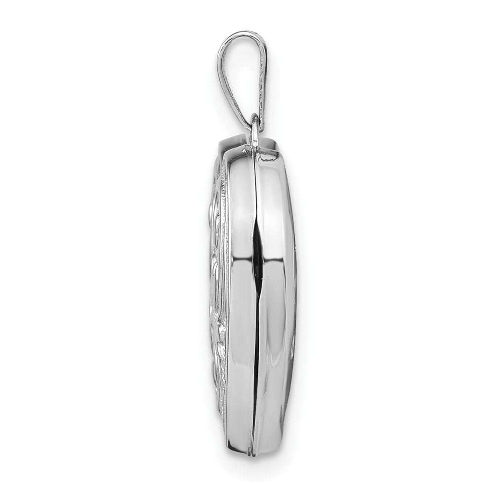 14K White Gold Scrolled Reverses to LOVE YOU ALWAYS 18mm Heart Locket